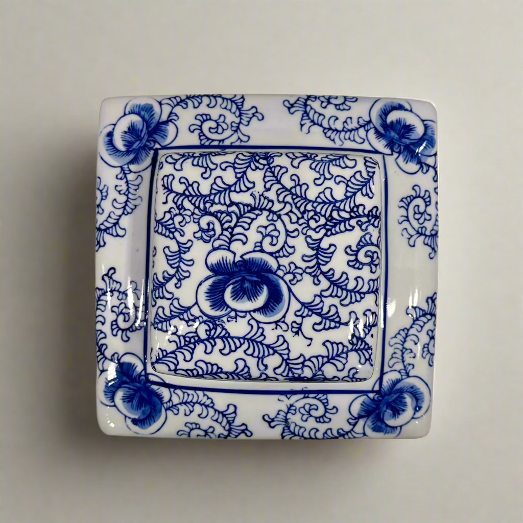 Blue & White Ceramic Double Happiness Jar With Lid - Thorn and Burrow