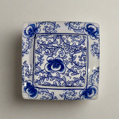 Blue & White Ceramic Double Happiness Jar With Lid - Thorn and Burrow