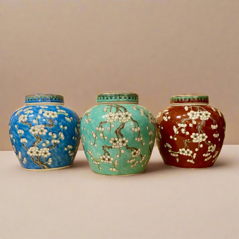 Cherry Blossom Ceramic Round Ginger Jar with Lid