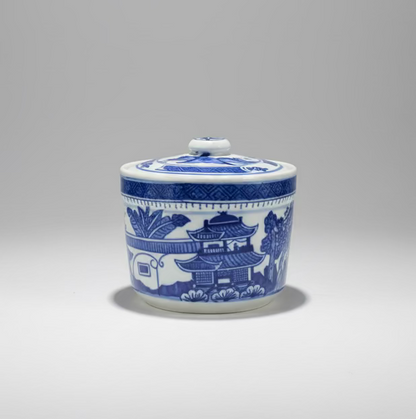 Chinese Blue & White Ceramic Soup Bowl with Lid and Candle