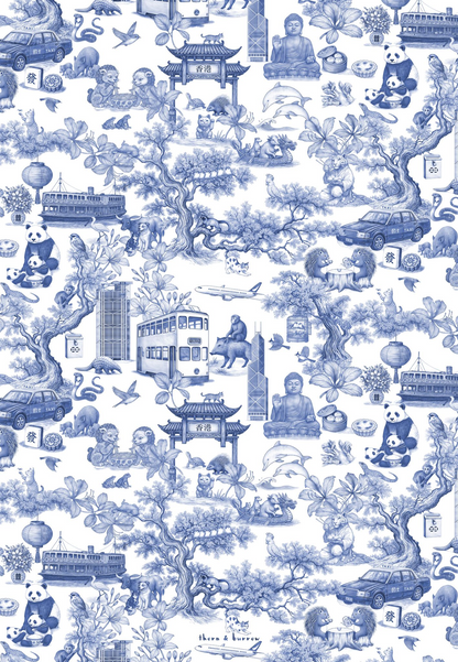 Thorn & Burrow blue Hong Kong Chinoiserie pattern detail