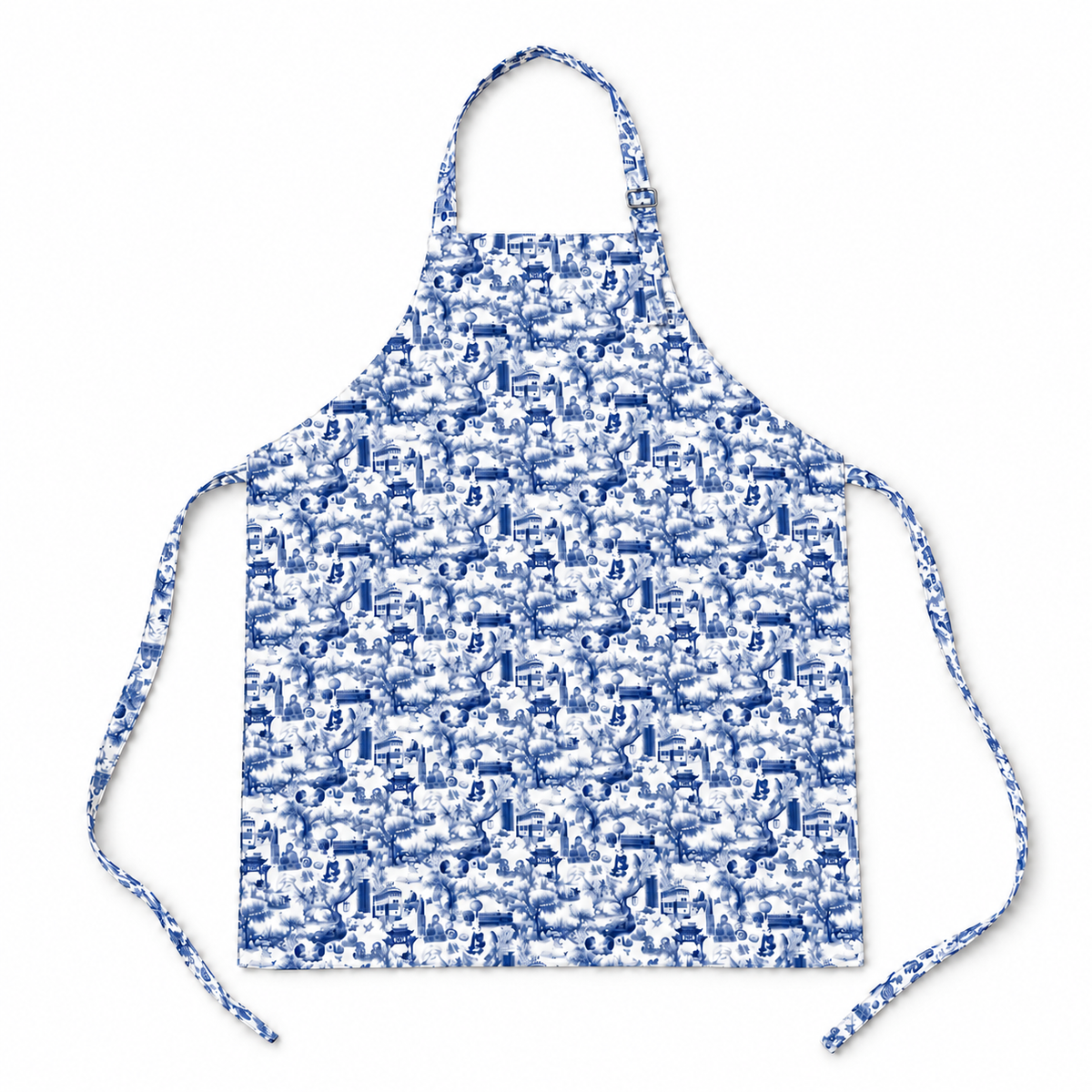 Thorn & Burrow Chinoiserie Apron, blue, on a white background