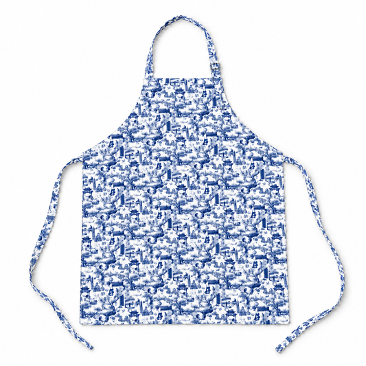Thorn & Burrow Chinoiserie Apron, blue, on a white background