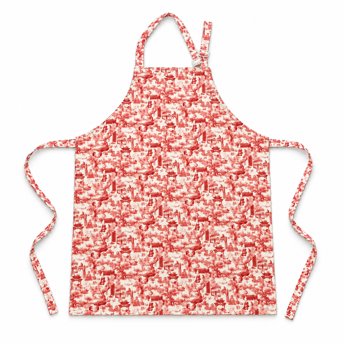 Thorn & Burrow Chinoiserie Apron, red, on a white background