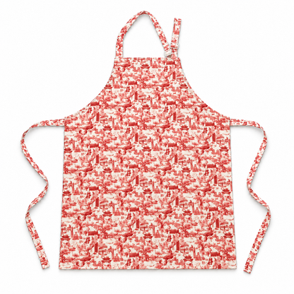 Thorn & Burrow Chinoiserie Apron, red, on a white background