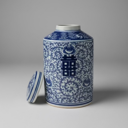 Blue & White Double Happiness Tea Jar