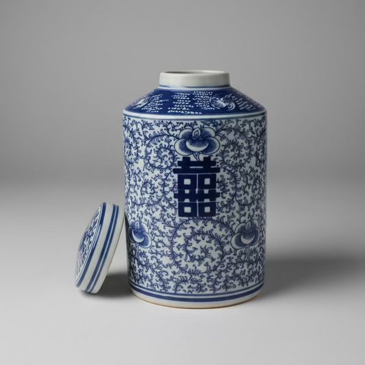 Blue & White Double Happiness Tea Jar