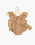 Babies – Clara romper and headband in hazelnut washed linen | for Minikane Gordis 34 & 37cm