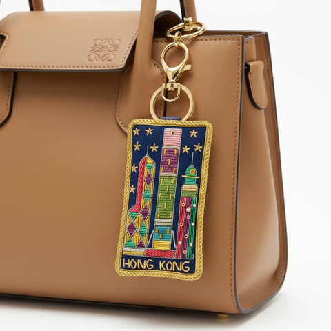 EMBROIDERED Bag Charm : Hong Kong Neon Skyline