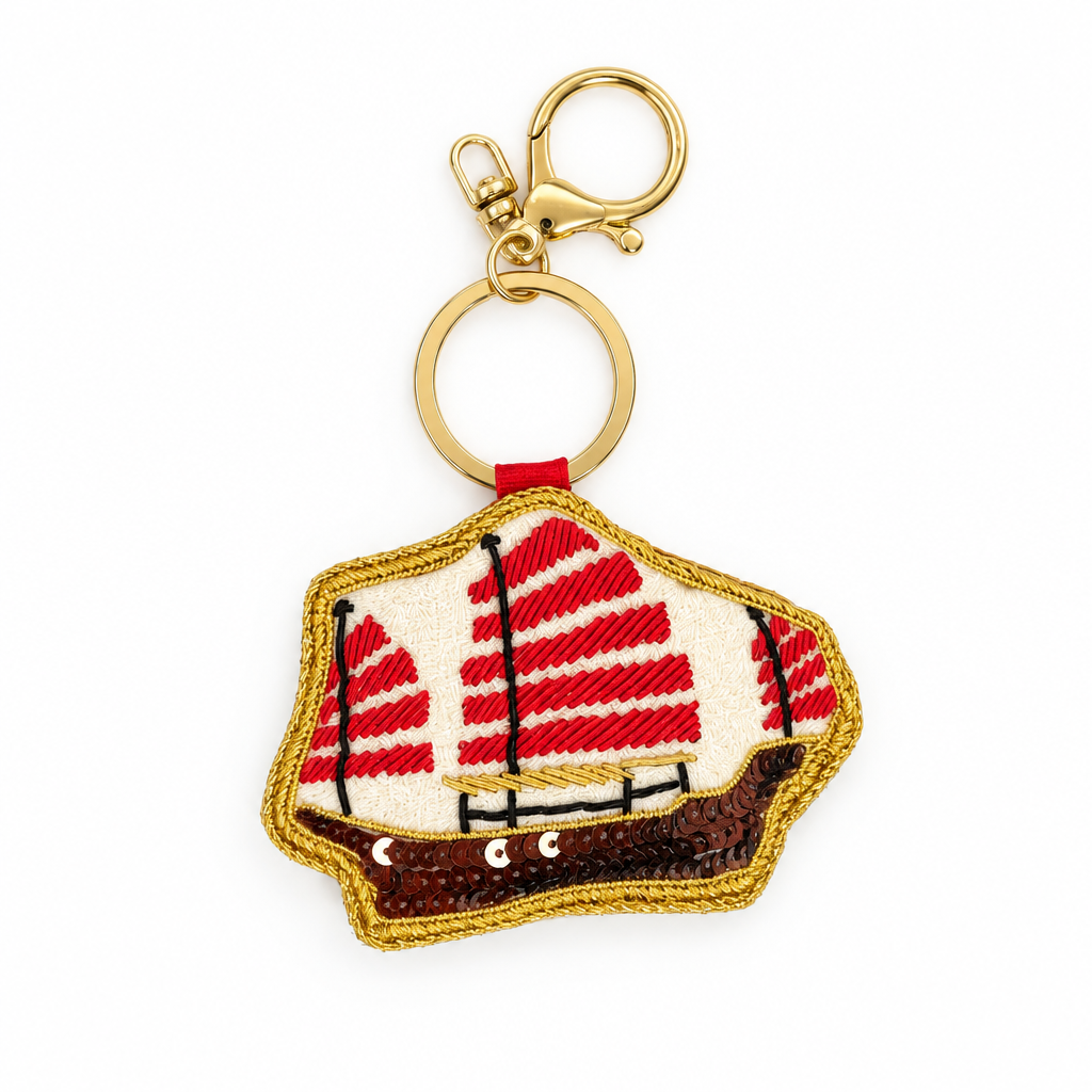 EMBROIDERED Bag Charm : Junk Boat