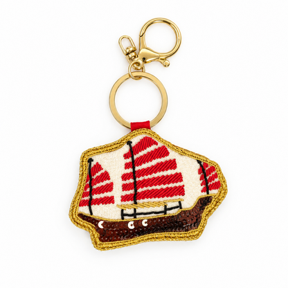 EMBROIDERED Bag Charm : Junk Boat