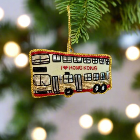 EMBROIDERED ORNAMENT : Double Decker Bus