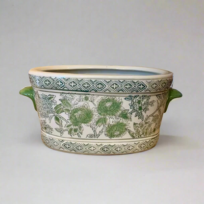 Floral Oval Ceramic Planter Pot with Handles - Thorn and Burrow