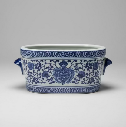 Floral Oval Ceramic Planter Pot with Handles