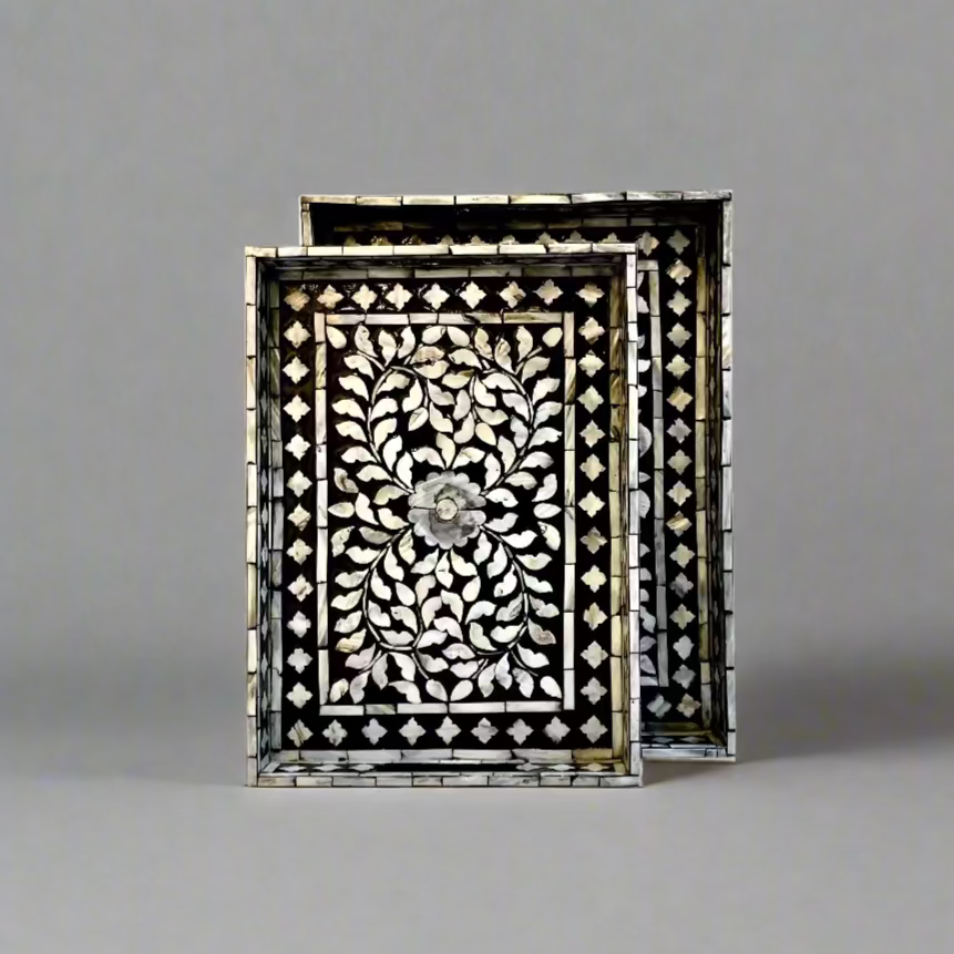 Floral Black & White Serving Tray