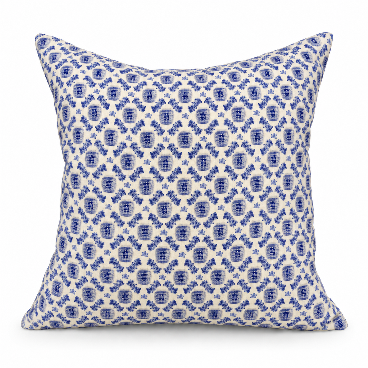 blue ginger jar cushion cover on a white background