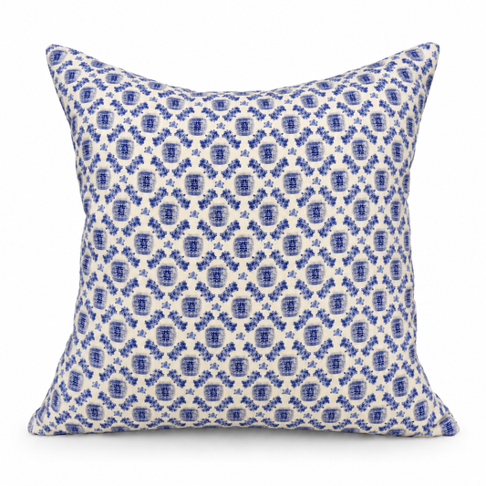 blue ginger jar cushion cover on a white background