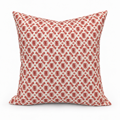 red ginger jar cushion cover on a white background