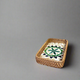 Green Petals Shell Inlay Woven Rattan Serving Tray - Thorn and Burrow
