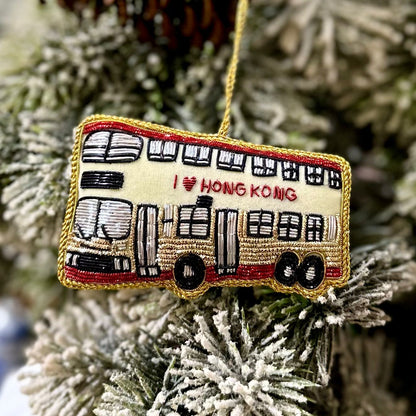 EMBROIDERED ORNAMENT : Double Decker Bus