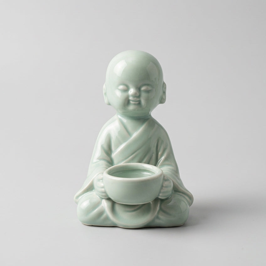 Little monk ceramic bowl in soft green glaze