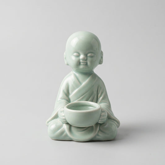 Little monk ceramic bowl in soft green glaze