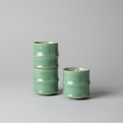Craquelure Celadon Bamboo Tea Cup with Candle