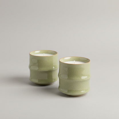 Craquelure Celadon Bamboo Tea Cup with Candle