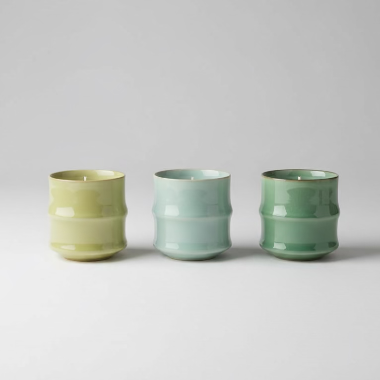 Craquelure Celadon Bamboo Tea Cup with Candle