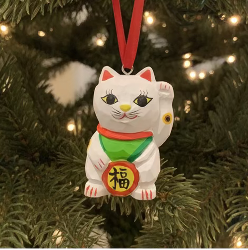 Lucky Cat Wooden Ornament