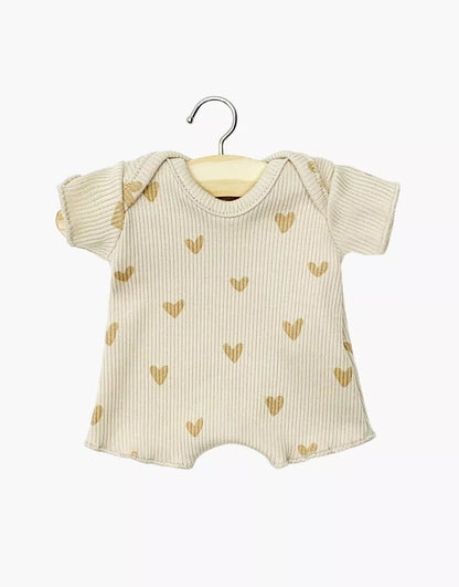 Babies – Ribbed knit shorty bodysuit with little beige hearts | for Minikane Babies 28cm dolls and babies