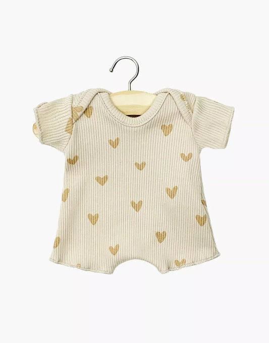 Babies – Ribbed knit shorty bodysuit with little beige hearts | for Minikane Babies 28cm dolls and babies