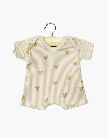 Babies – Ribbed knit shorty bodysuit with little beige hearts | for Minikane Babies 28cm dolls and babies