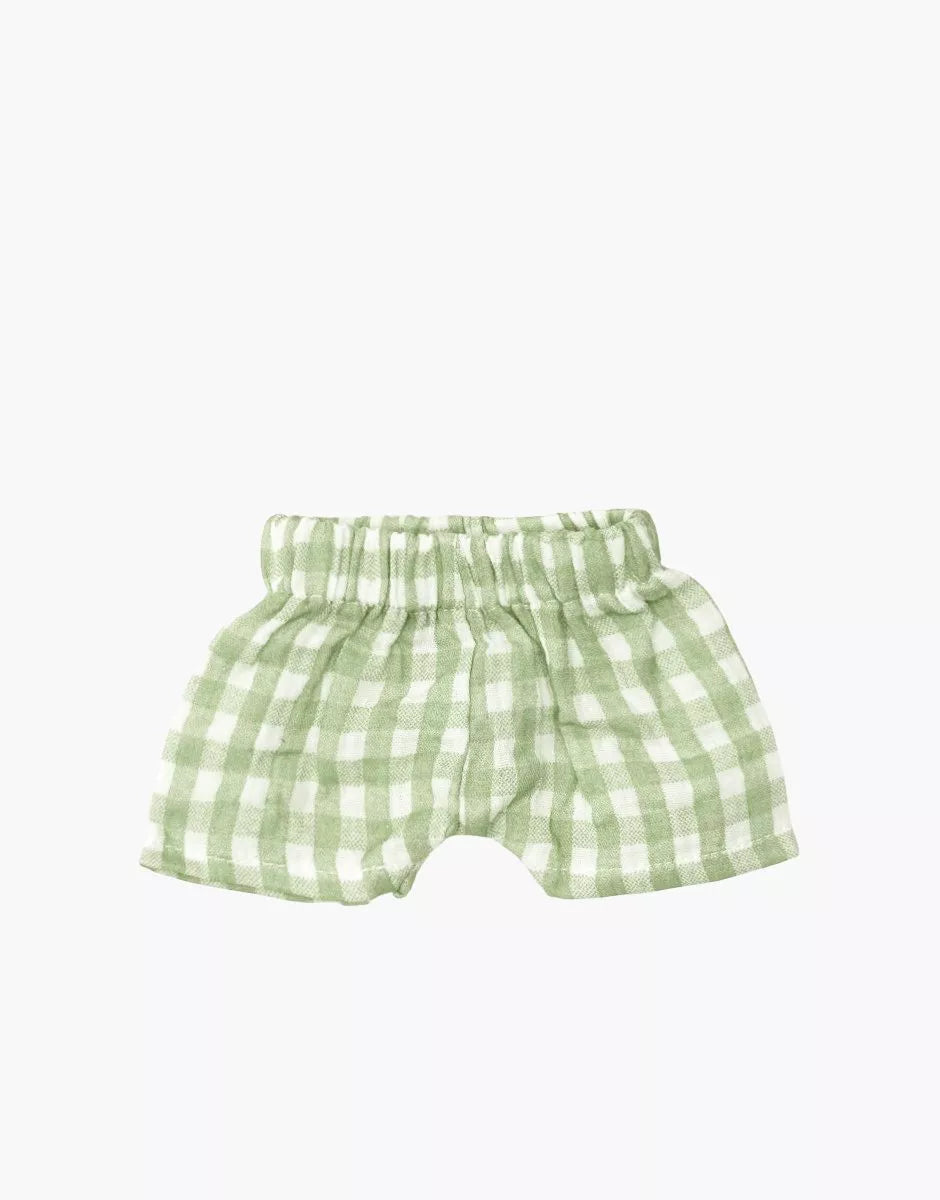 Product image of Babies – Vito shorts in green Vichy cotton gauze with pouch | for Minikane Gordis dolls 34 & 37cm