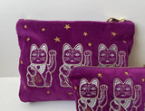 Velvet Lucky Cat Purse (Purple)
