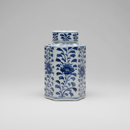 Floral Hexagon Ceramic Storage Jar with Lid