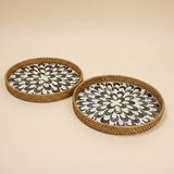 Round Woven Rattan and Capiz Shell Serving Tray - Thorn and Burrow