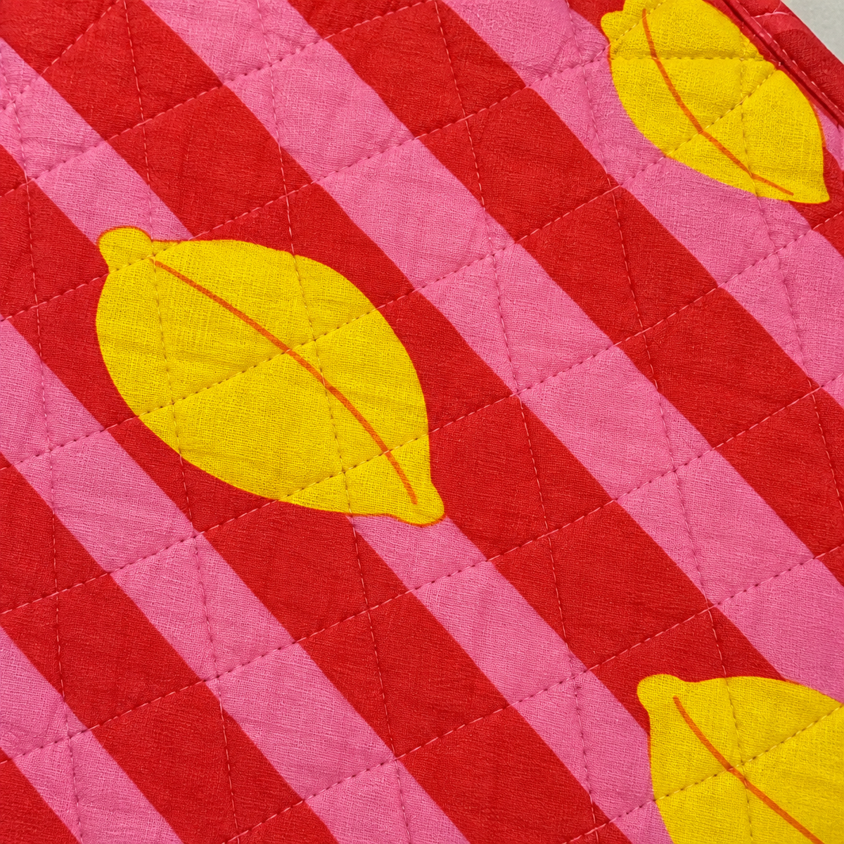 Table Talk Placemat – Pink & Red Stripe with Lemons