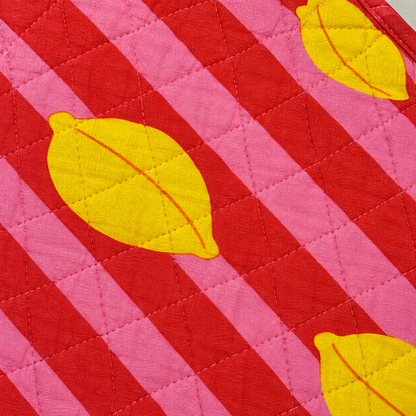 Table Talk Placemat – Pink & Red Stripe with Lemons