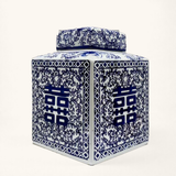 Blue & White Ceramic Double Happiness Jar With Lid