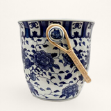 Chinoiserie Blue & White Planter With Bamboo Handle