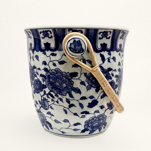 Chinoiserie Blue & White Planter With Bamboo Handle