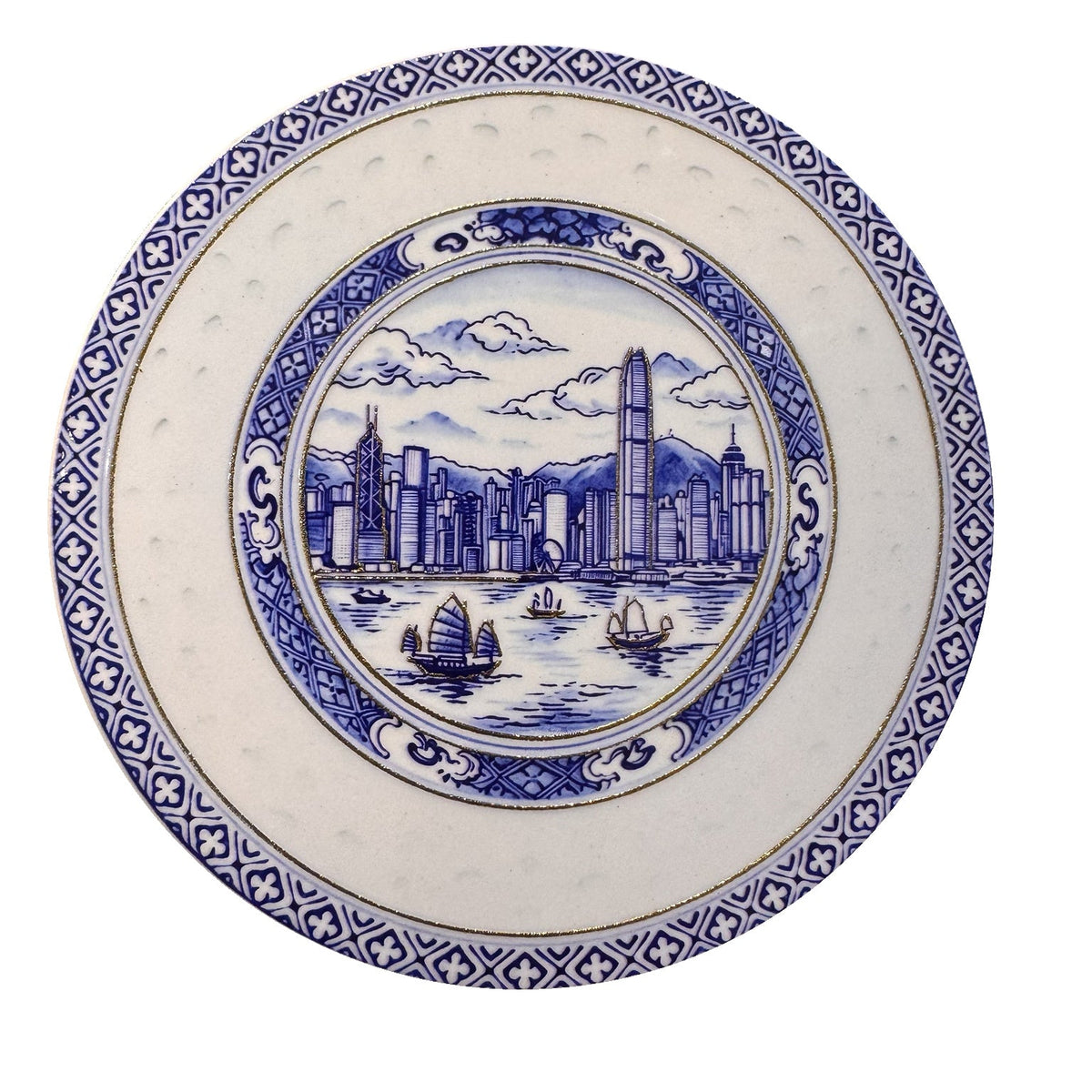 Hong Kong Harbour ceramic coaster, white background