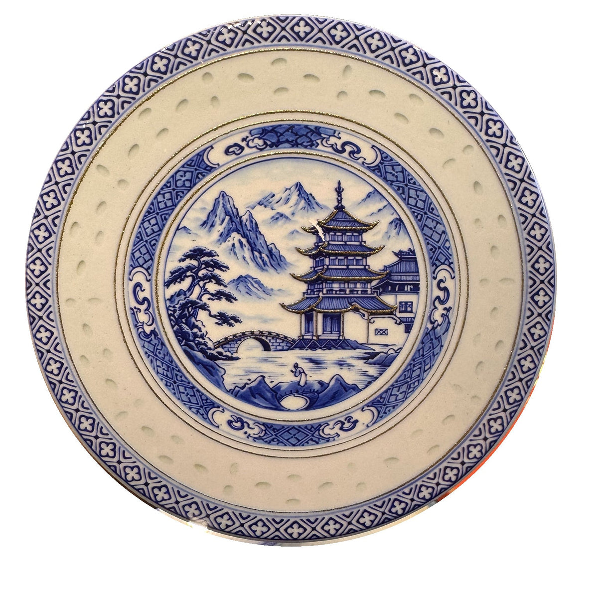 Pagoda Landscape ceramic coaster, white background