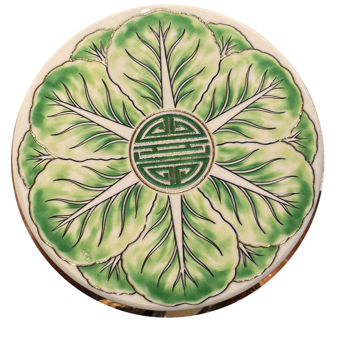 Longevity Garden ceramic coaster, white background