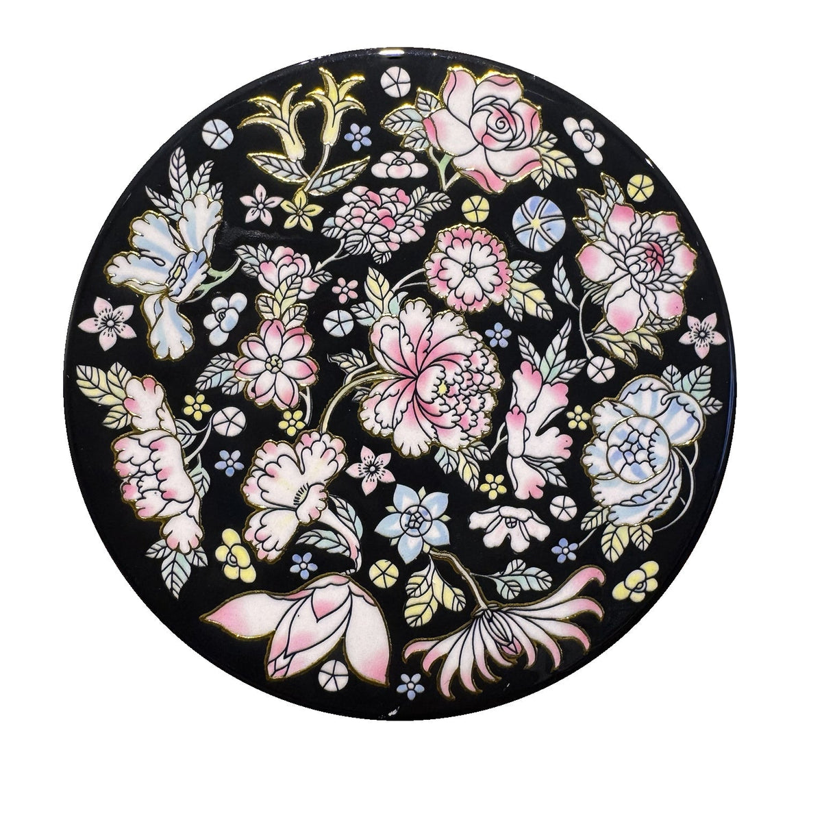 Midnight Floral ceramic coaster, white background