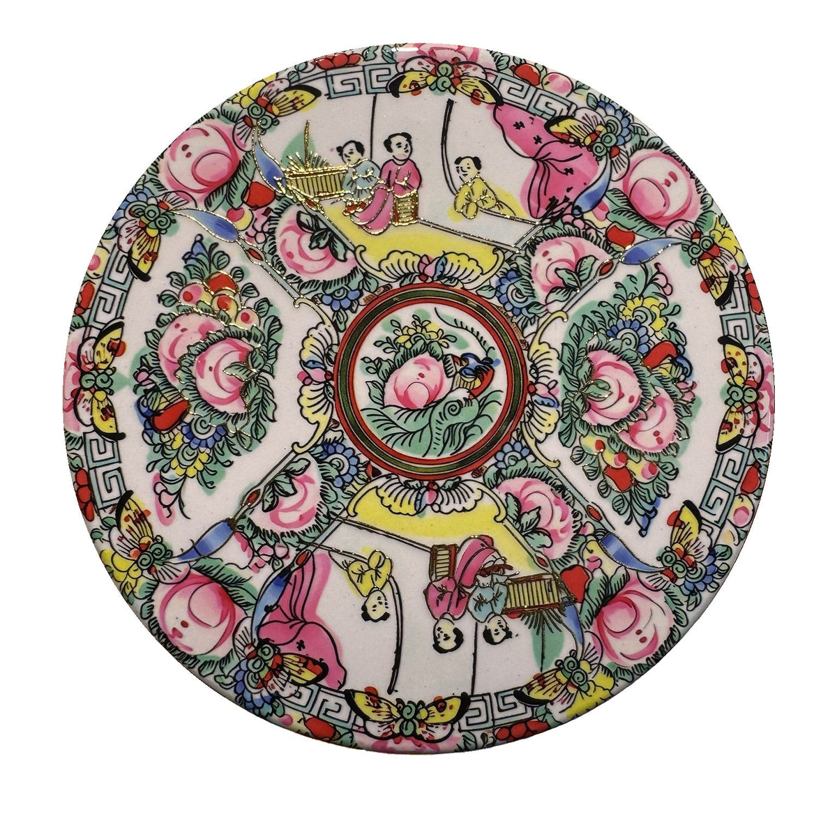 Peach Garden Plate ceramic coaster, white background