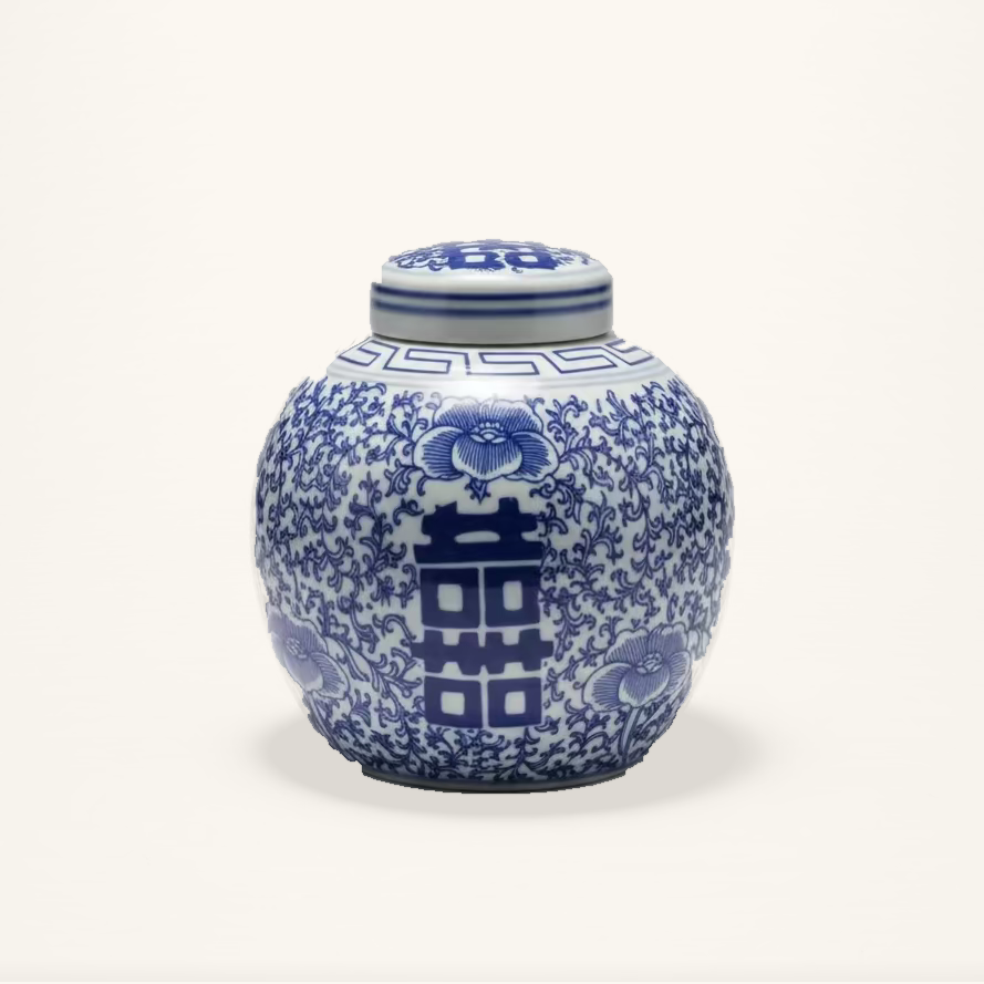 Blue & White Ceramic Round Ginger Jar