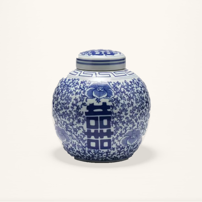 Blue & White Ceramic Round Ginger Jar