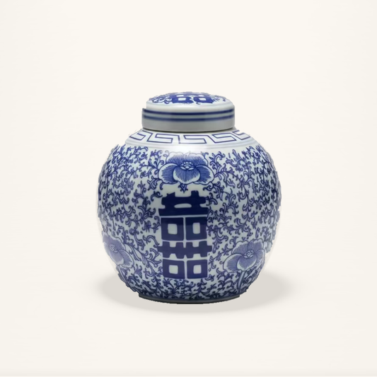 Blue & White Ceramic Round Ginger Jar